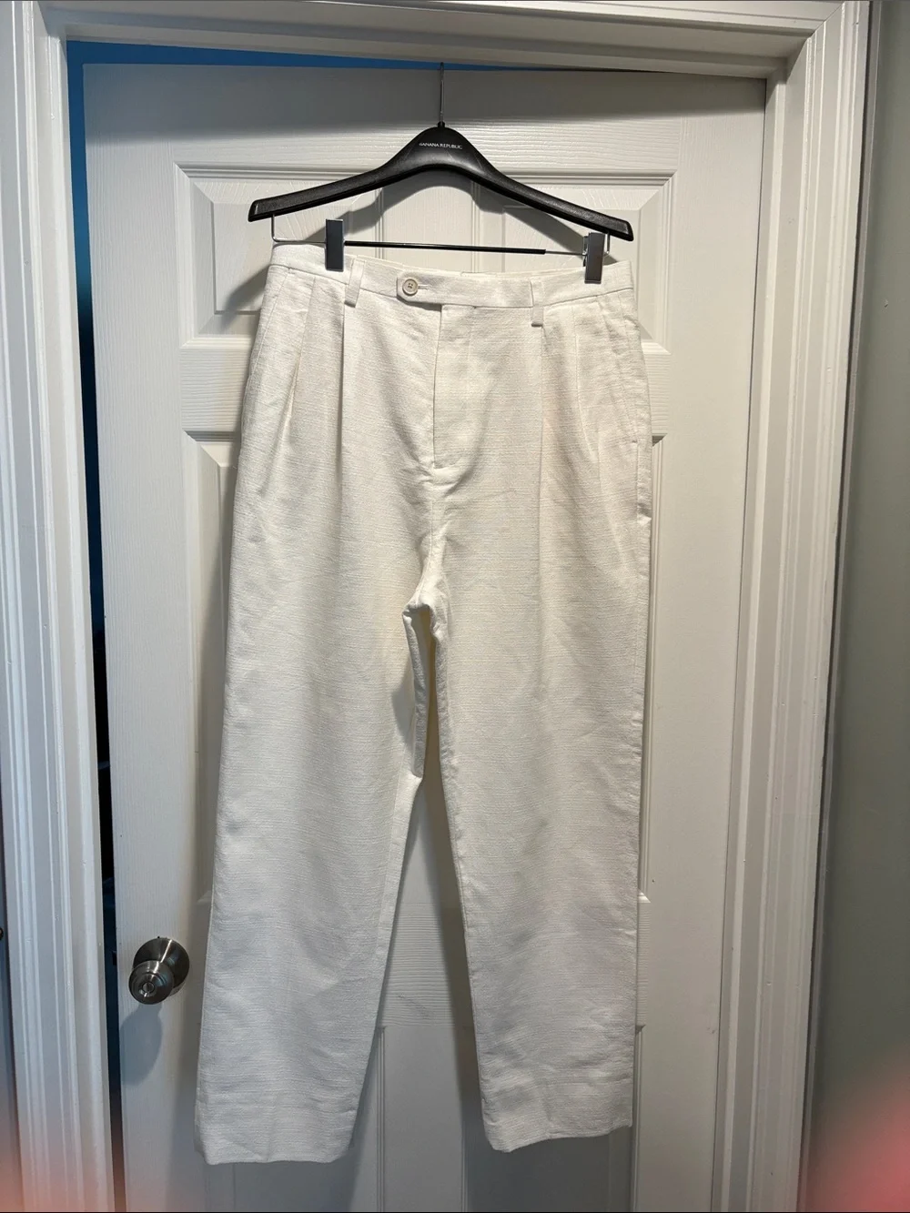 NWT Banana Republic Factory Tailored Fit Linen White Tuxedo Pants Sz 32 x 32